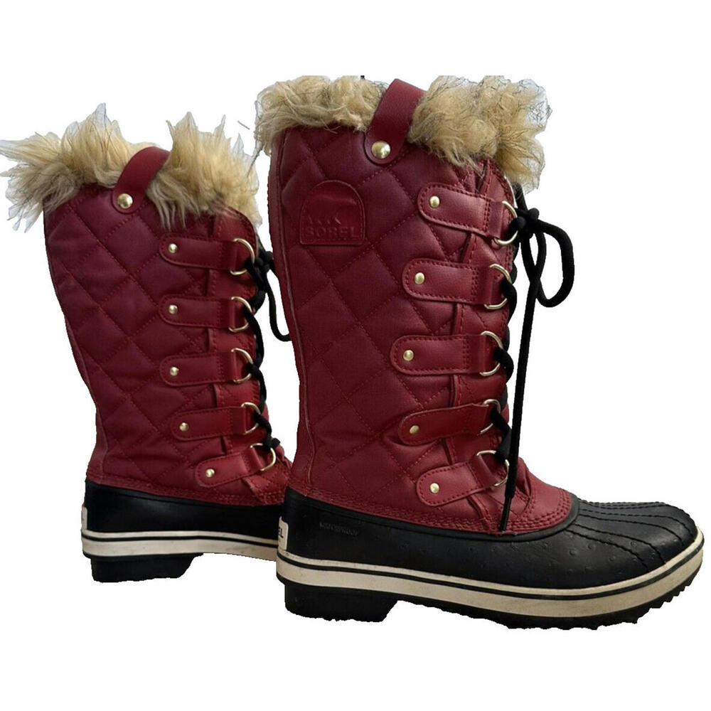 Sorel Joan of Arc Red Waterproof Snow Boots Womens 7 Faux Fur Quilted Winter - Picture 5 of 9